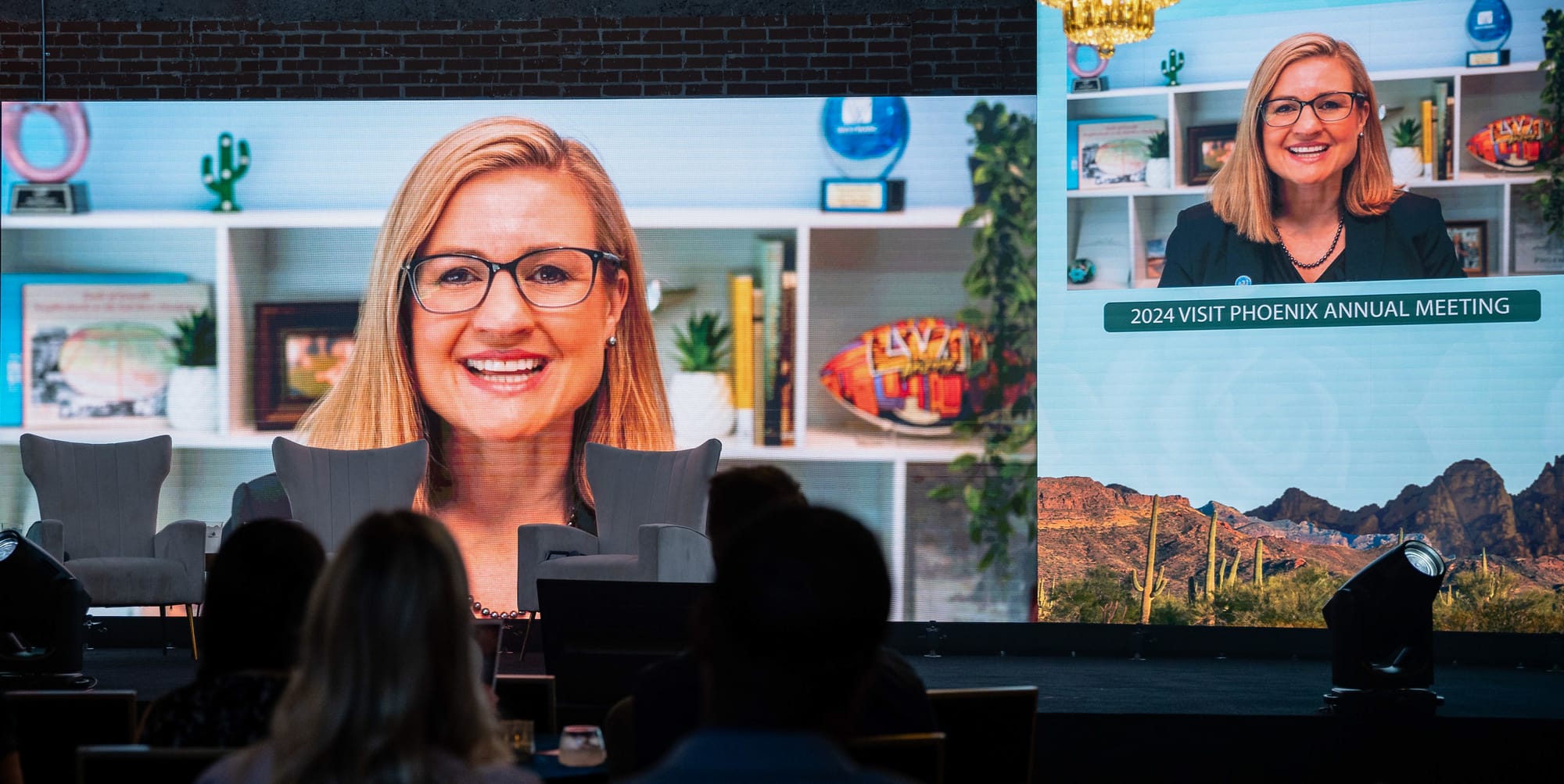 City of Phoenix Mayor, Kate Gallego, shown on the LED screen